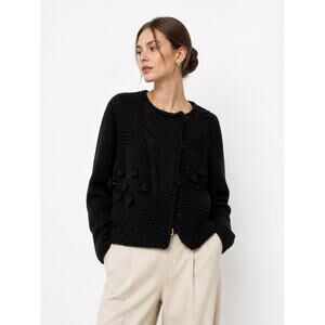 Nema Tiber Chunky Popcorn Knit Cardigan 100% Merino Wool Black Size M Old Money